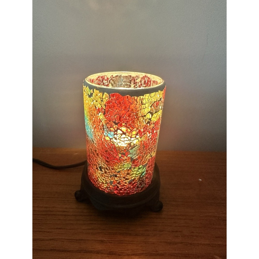 Mosaic‎ Cracked Glass Shade Lamp Beautiful Colors Hurricane Style Toggle Switch